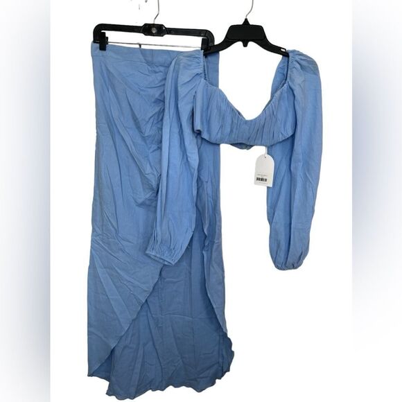 Rumer The Label x Revolve Blue Linen Resortwear Camille Top/Skirt Set Large - Picture 2 of 10